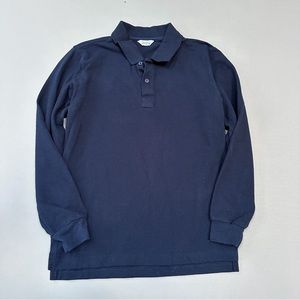 Women’s navy blue long sleeved polo style shirt, M.